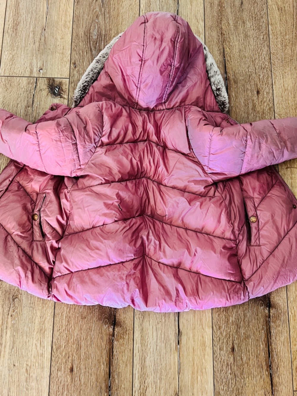 Dusty Pink Faux Fur Hooded Puffer Coat - Picture 2 of 6